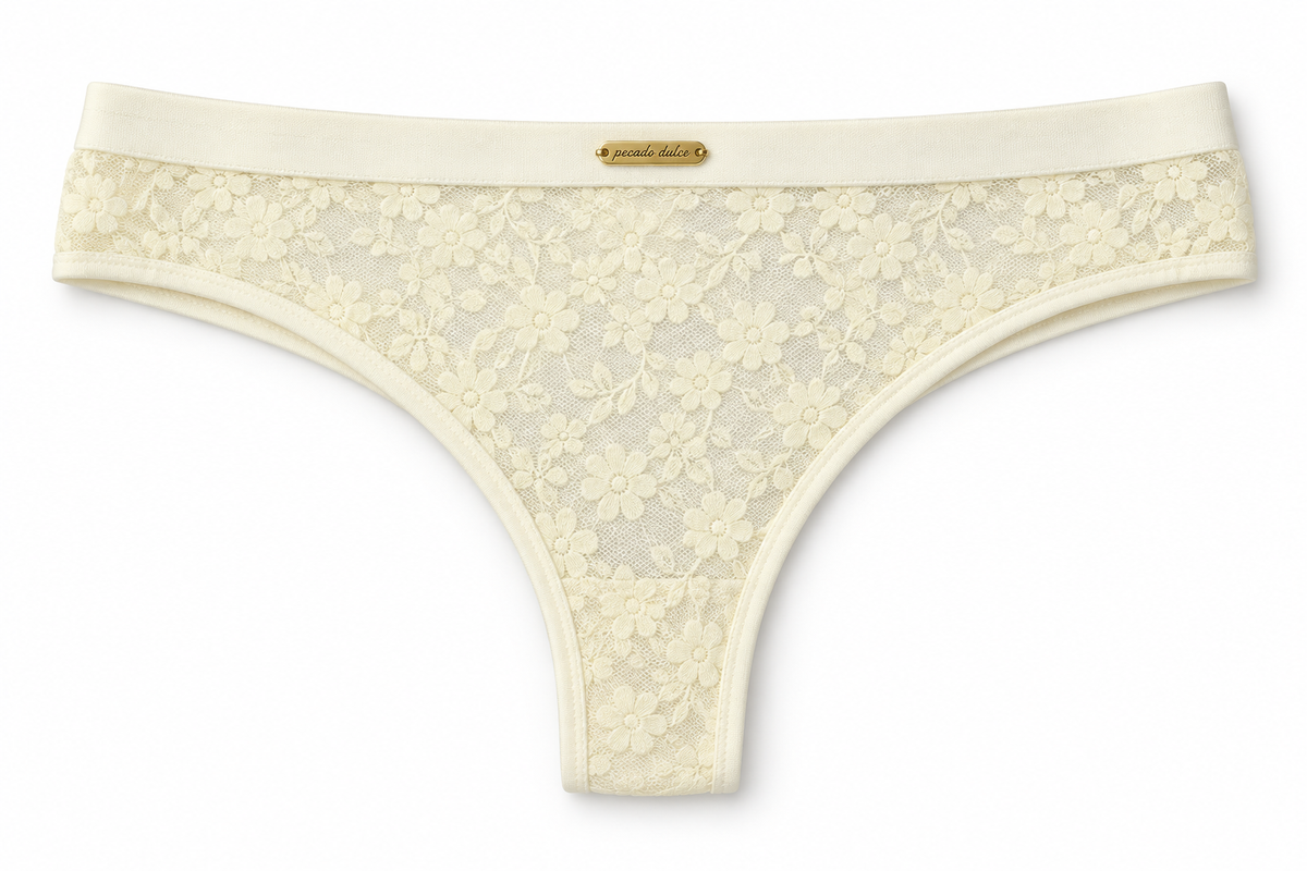 Panty Femenino de Corte Brasilero Dama Pecado Dulce Fondo Entero Microfibra Y Blonda